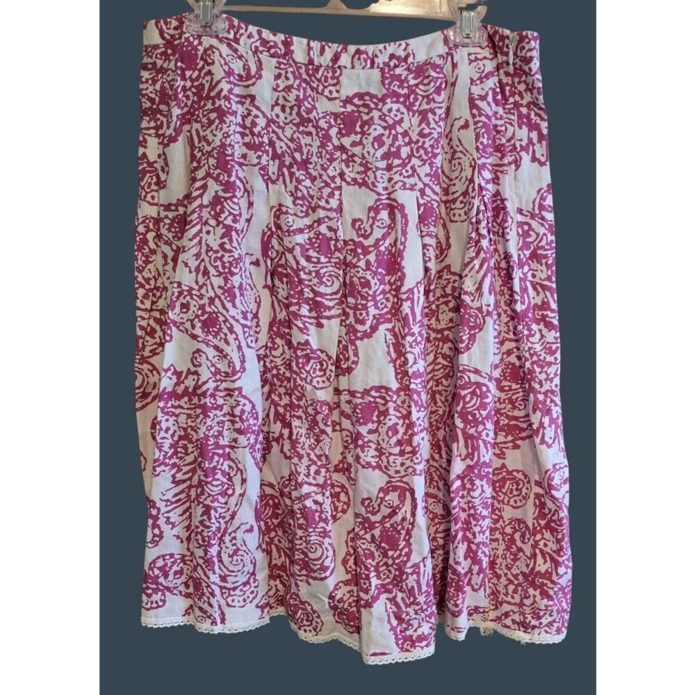 Floral Knee-Length Linen Skirt Womens Pink/White wedding summer preppy